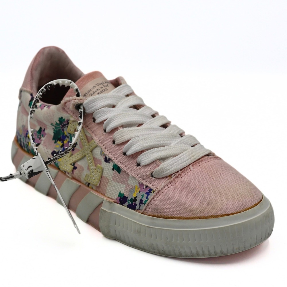 Off-White Low Vulcanized Pink Floral Checkerboard Sneakers Women's Size 35